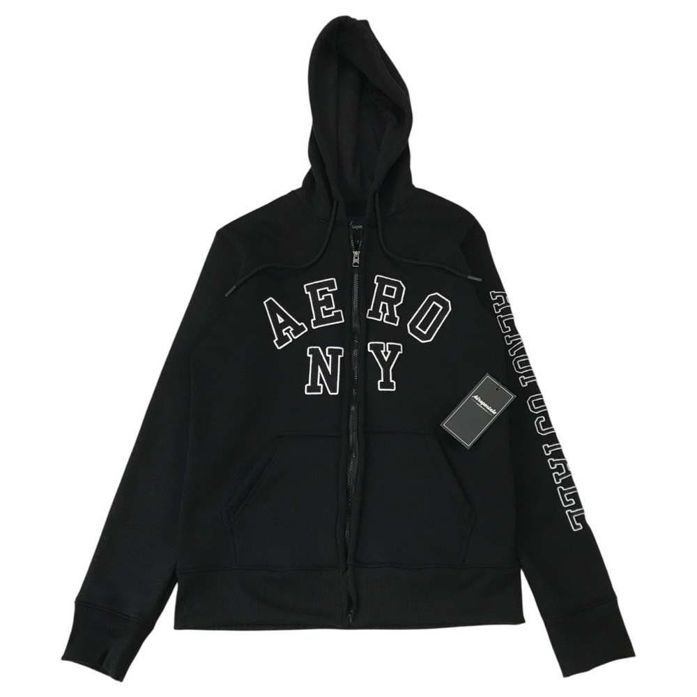 Aeropostale Full Zip Hoodie Mens Small S Black Jacket Sweatshirt Preppy AERO NY